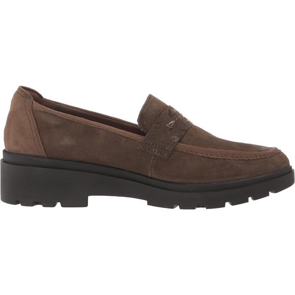 Clarks Women's Calla Ease Loafer Flat - Dark Olive Suede, Size 7W Shoes - Picture 6 of 8